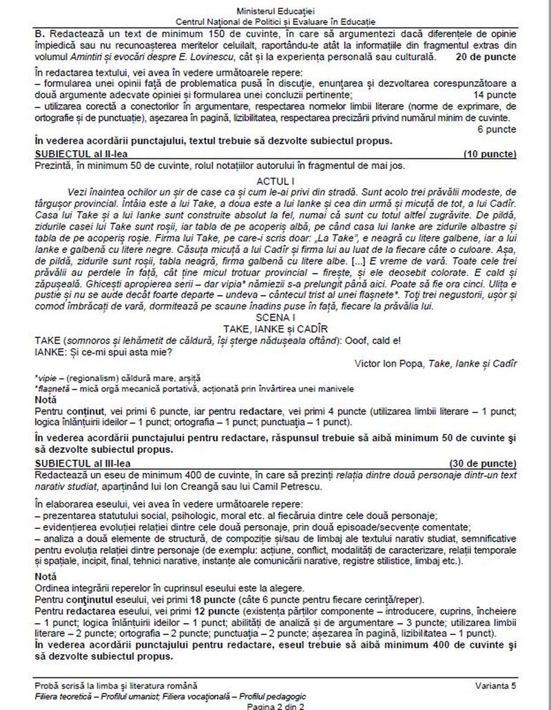 Subiecte Română BAC 2021 sesiunea august - septembrie. Surpriză de proporții pentru elevi. Bareme de corectare