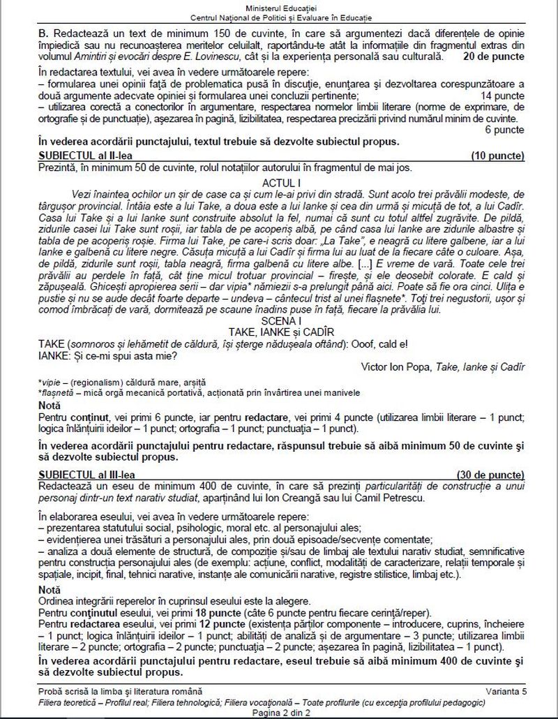 Subiecte Română BAC 2021 sesiunea august - septembrie. Surpriză de proporții pentru elevi. Bareme de corectare