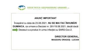 Fără &icirc;nmorm&acirc;ntări duminica, &icirc;n cimitirele din Galați - Administraţia Cimitirelor