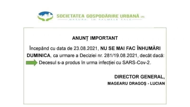 Fără înmormântări duminica, în cimitirele din Galați - Administraţia Cimitirelor