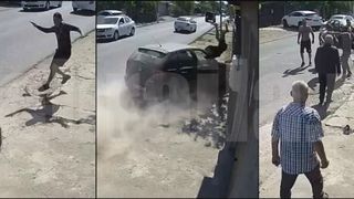 Conflict s&acirc;ngeros &icirc;n Brăila: momentul &icirc;n care un bărbat este spulberat intenționat cu mașina de un rival