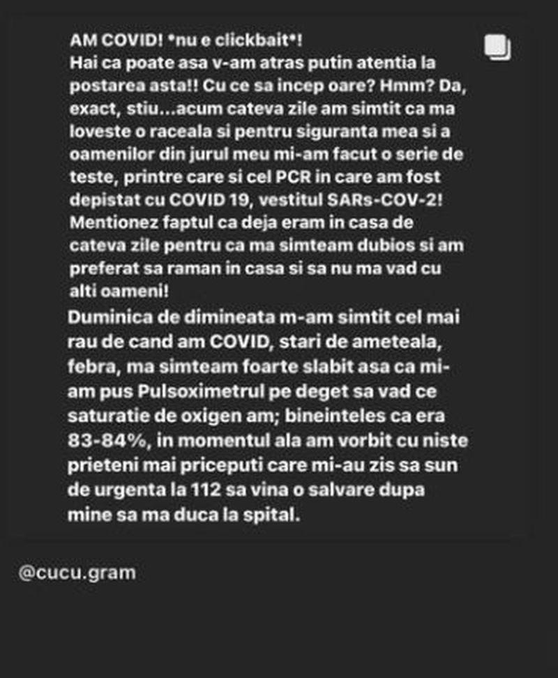 Cucu de la Noaptea Târziu, infectat cu noul coronavirus. Experiența cutremurătoare prin care a trecut la spital