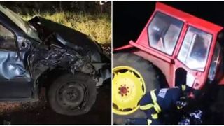 Trei persoane au ajuns de urgență la spital, asta după ce un tractor și un autoturism s-au izbit frontal