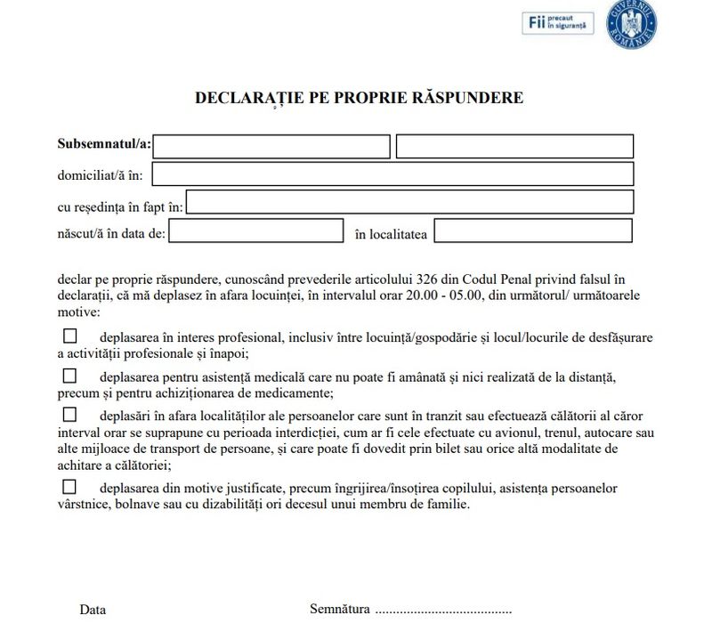 Declaraţie pe propria răspundere octombrie 2021