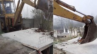 VIDEO | Excavator &icirc;nchiriat de primăria unui oraș din Rom&acirc;nia pentru a &icirc;ngropa morții de COVID