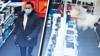 VIDEO | Un dezastru a fost aproape să se producă la un mall din Capitală din cauza unei bătrâne! Supărată pe un magazin de electrocasnice, femeia a dat foc unor produse