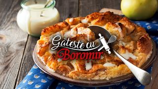 Budincă de vanilie din cozonac pufos și mere