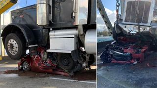 A scăpat ca prin minune cu viață după ce mașina sa a fost strivită de un camion