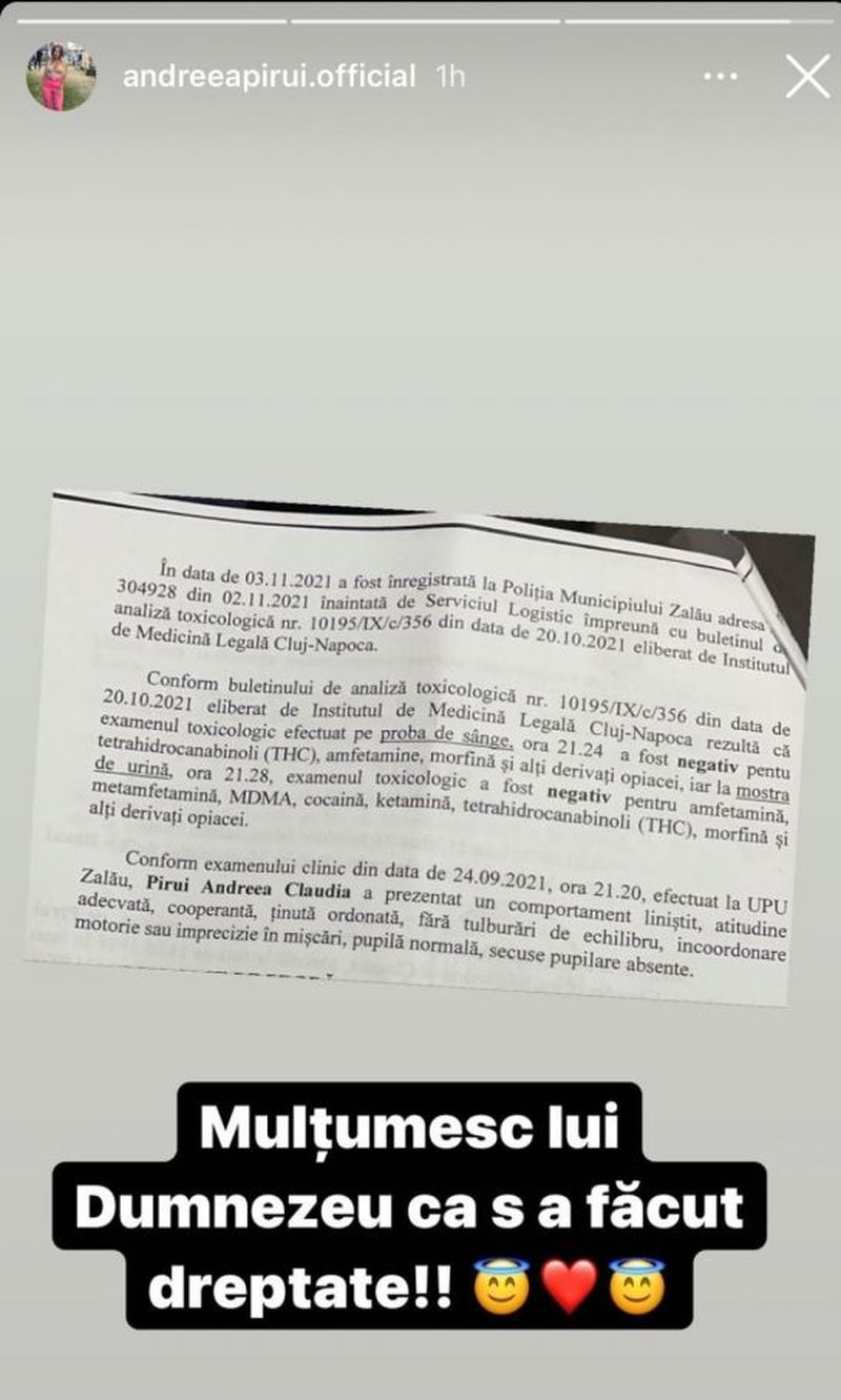 Andreea Pirui este nevinovată. Ce a dezvăluit examenul toxicologic al fostei concurente de la Puterea Dragostei: ,,Mulțumesc lui Dumnezeu!"