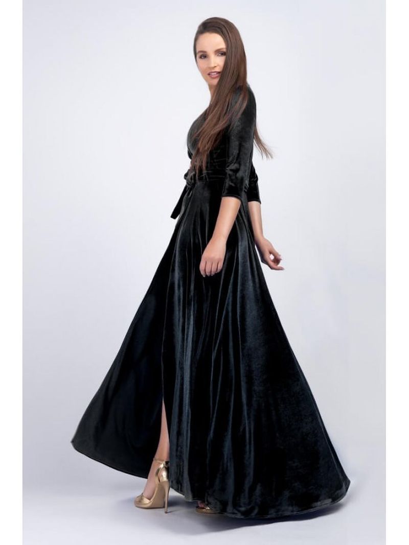 Rochie de ocazie din catifea neagră lungă suprapusă Agnes