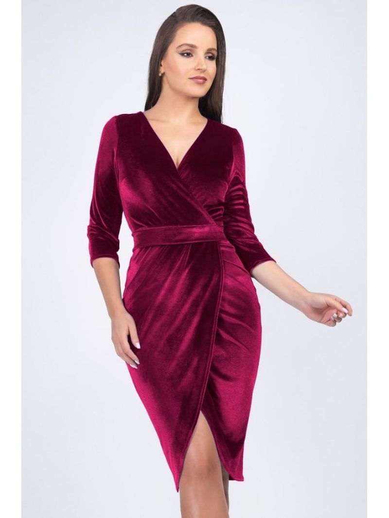 Rochie midi din catifea bordo