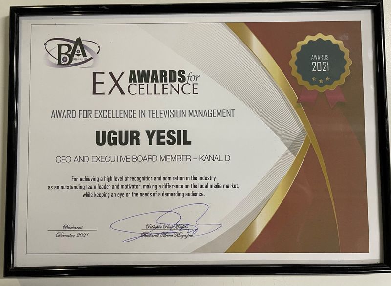 Ugur Yesil, CEO Kanal D, a fost premiat pentru Excelență în Management de Televiziune