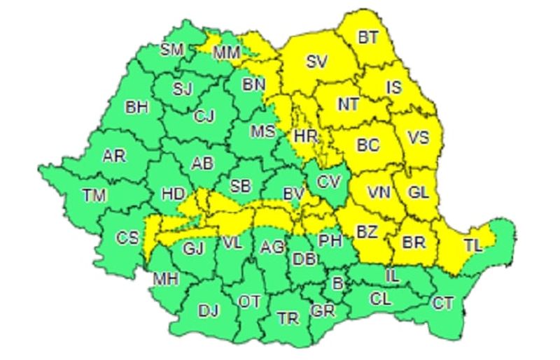 Avertizare Meteo: Cod galben de polei și ninsori în mai multe zone din țară, până marţi dimineaţă