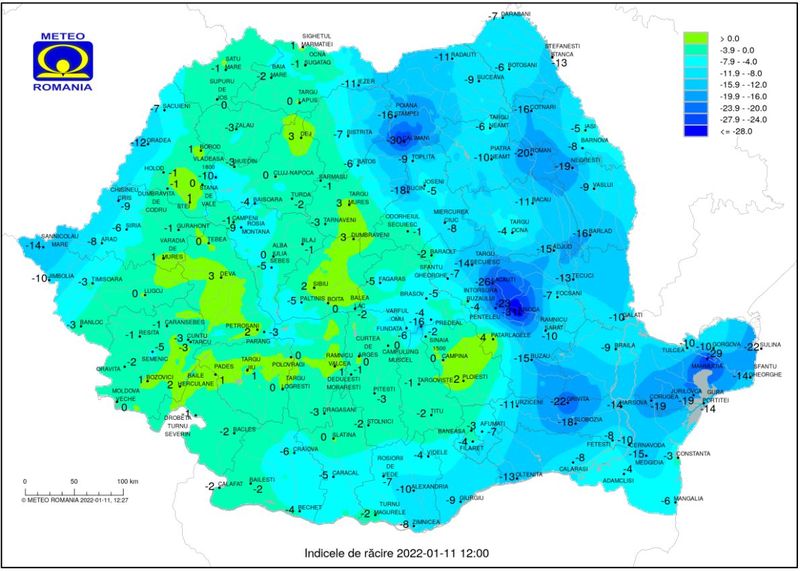 Cod galben de vânt puternic în zece judeţe, până marţi seară. Minimele vor ajunge şi la minus 18 grade