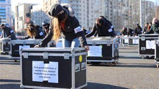 Protest al lucrătorilor din industria spectacolelor, în Piaţa Victoriei