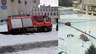 VIDEO - Fântână arteziană din Satu Mare, distrusă de o maşină de Pompieri chiar înainte de inaugurare