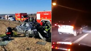 VIDEO - Teribiliștii care au blocat autostrada A4 desfășurând curse ilegale de mașini, s-au stins din viață după ce s-au răsturnat cu mașina în câmp la Nazarcea