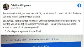 Factura incredibilă la electricitate pe care a primit-o un client din Capitală: ,,Băi, voi nu sunteți normali? Omorâți oamenii cu cifrele astea!"