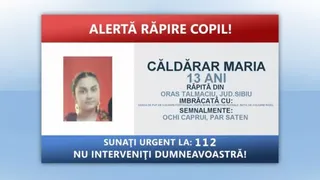 UPDATE- Fata de 13 ani răpită din Tălmaciu a fost găsită. Ea a fost surprinsă &icirc;n compania unui băiat de 13 ani