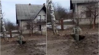 O rachetă neexplodată a rămas înfiptă în șosea, în Harkov