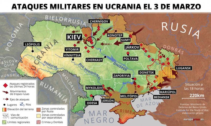 Soldații ruși se află la 25 de kilometri în afara capitalei Kiev. Se duc lupte în sud, în Mariupol și Mykolaiv, informează SUA