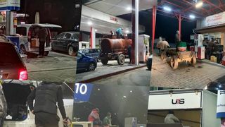 VIDEO - În urma zvonurilor de aseară privind prețul combustibilului, oamenii au venit cu tomberoane, damigene și cisterne să își facă provizii de benzină