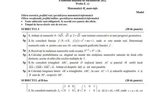 Subiecte simulare Matematică 2022 - Bacalaureat