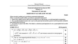 Barem simulare Matematică 2022 - Bacalaureat