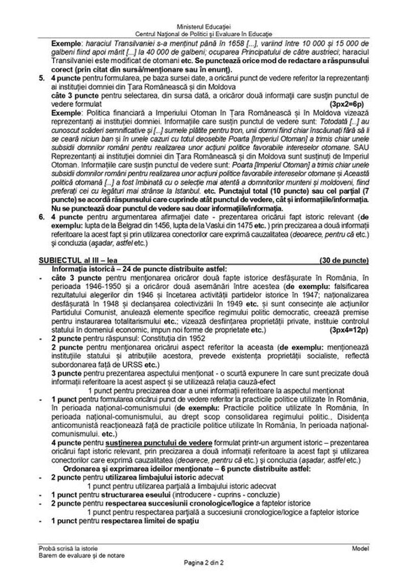 Barem simulare Istorie 2022 - Bacalaureat