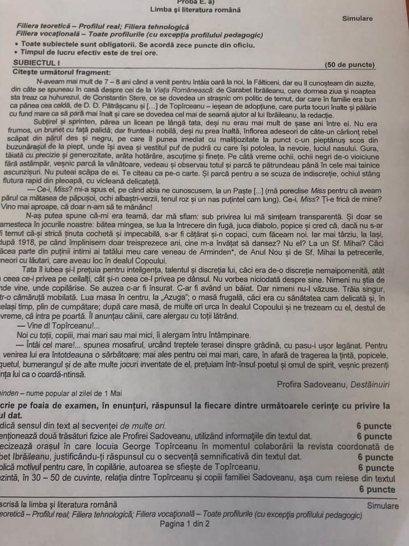 EDU.ro Subiecte simulare BAC 2022 Română