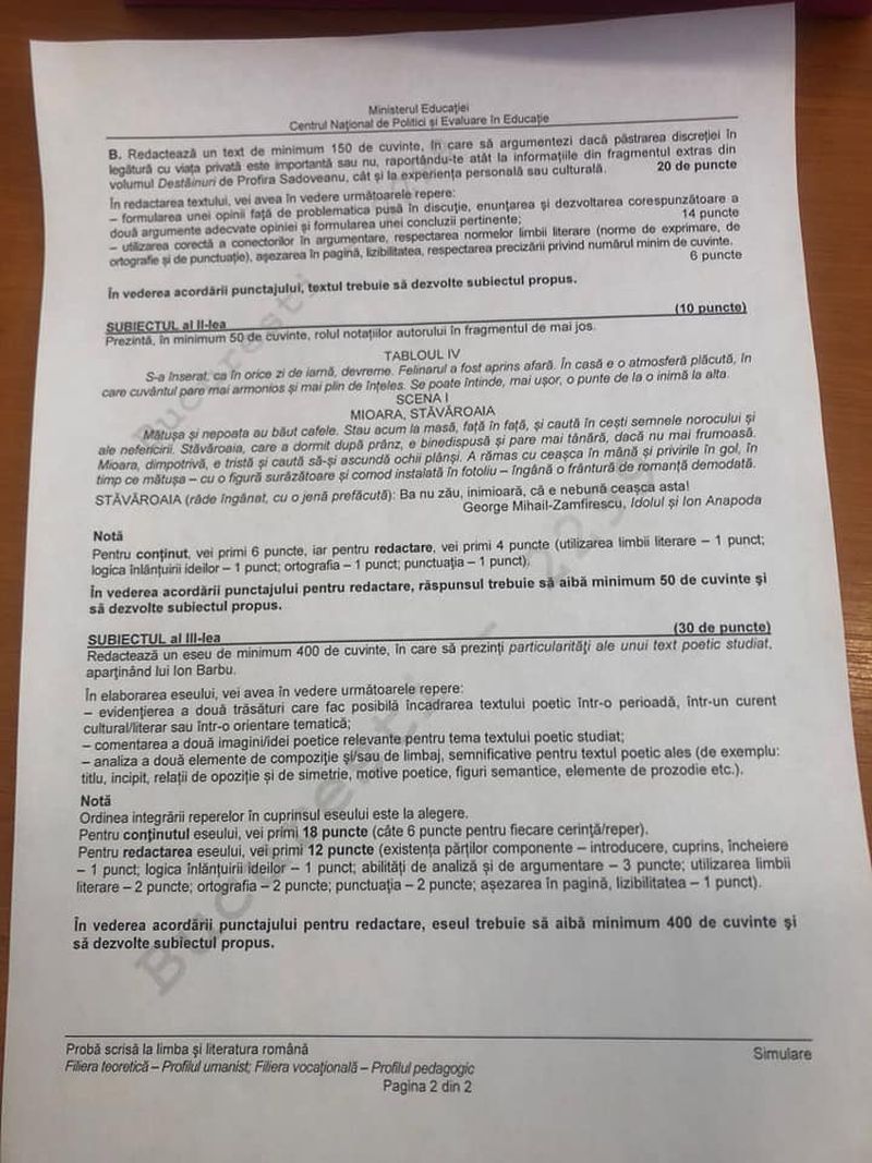 EDU.ro Barem simulare BAC 2022 Română