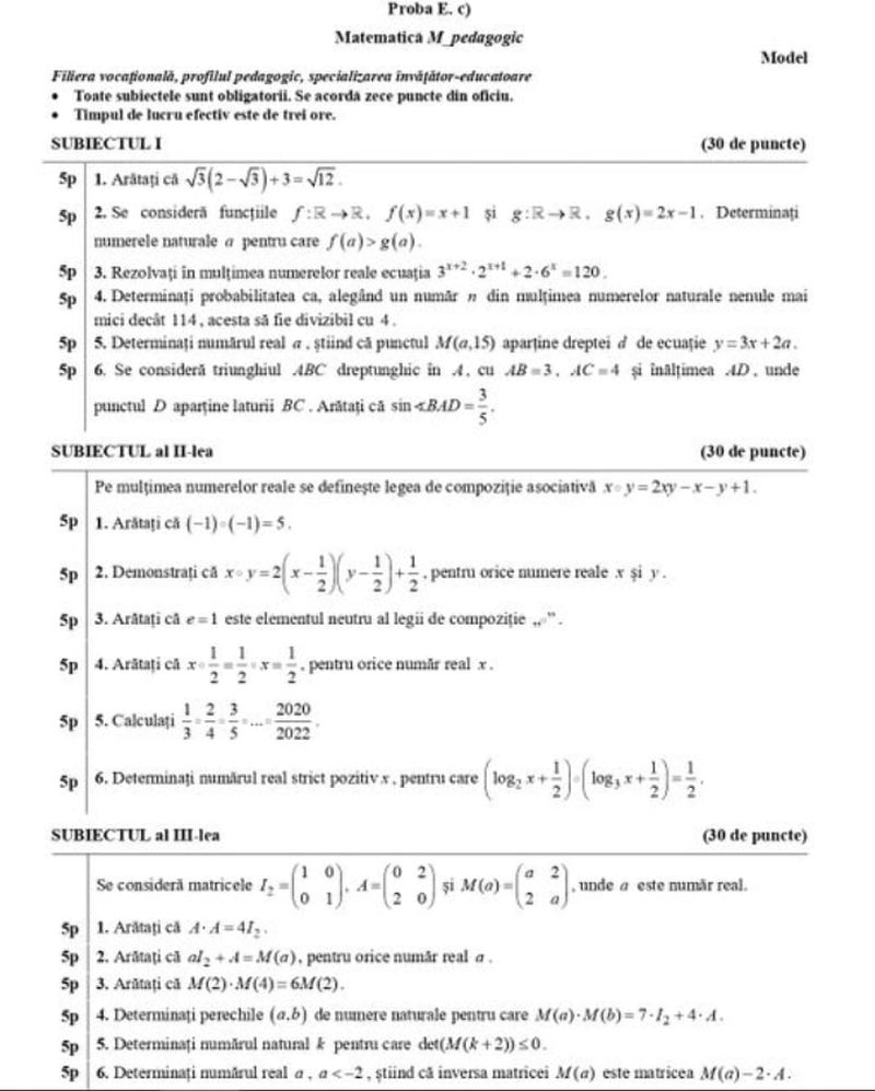 Subiecte simulare BAC 2022 Matematică M1, M2, M3 şi M4. Baremul de corectare, pe EDU.ro