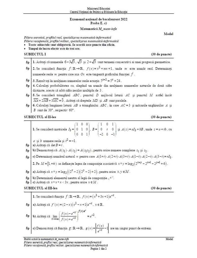 simulare BAC matematică