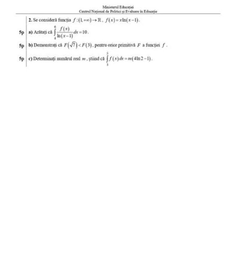 Barem simulare BAC Matematică.