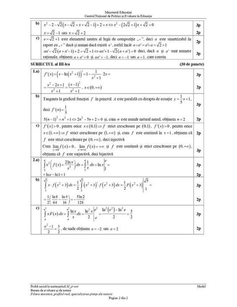 Barem simulare BAC Matematică.