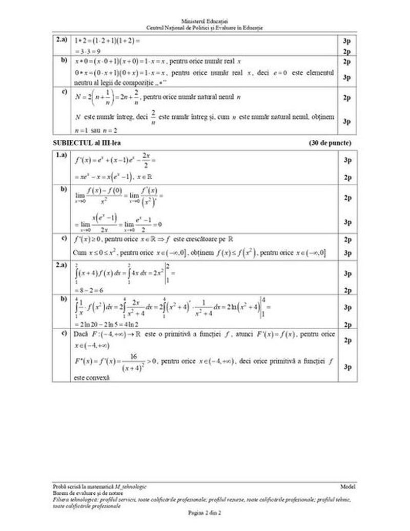 Barem simulare BAC Matematică.