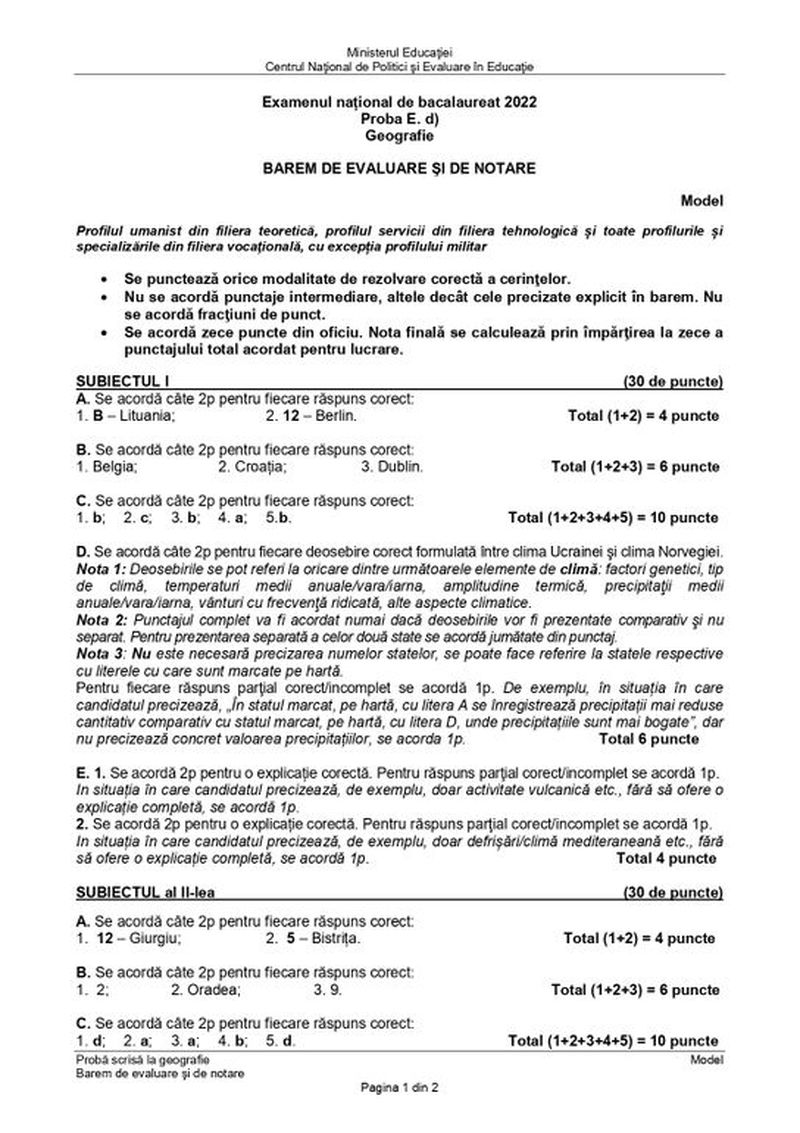 Subiecte Geografie simulare BAC 2022. Toate rezolvările corecte pentru proba la alegere a profilului