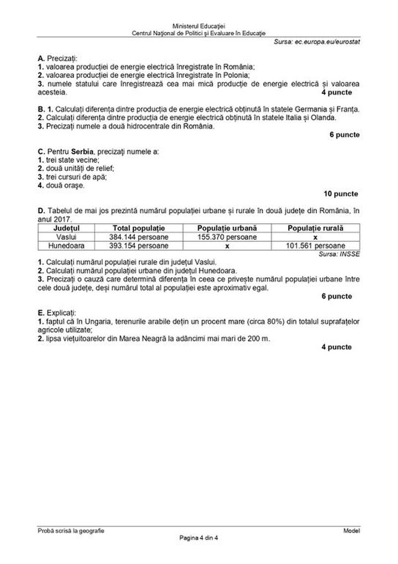 Subiecte Geografie simulare BAC 2022. Toate rezolvările corecte pentru proba la alegere a profilului