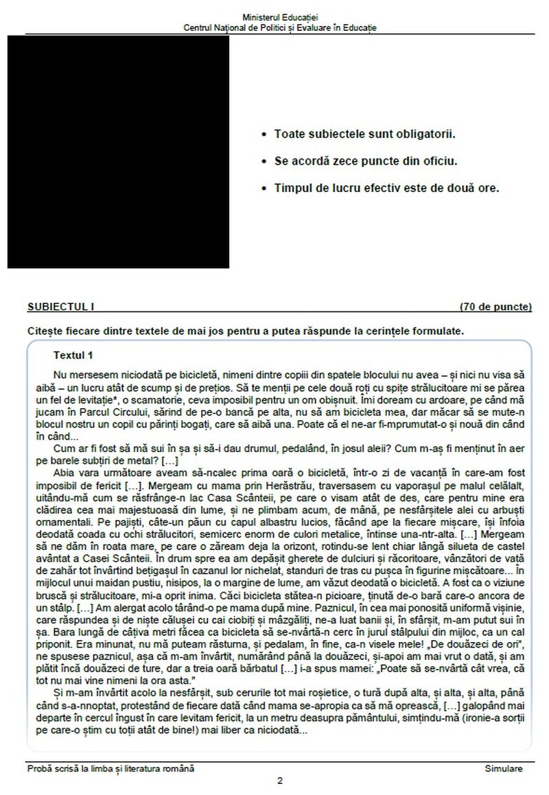 model subiect evaluare națională