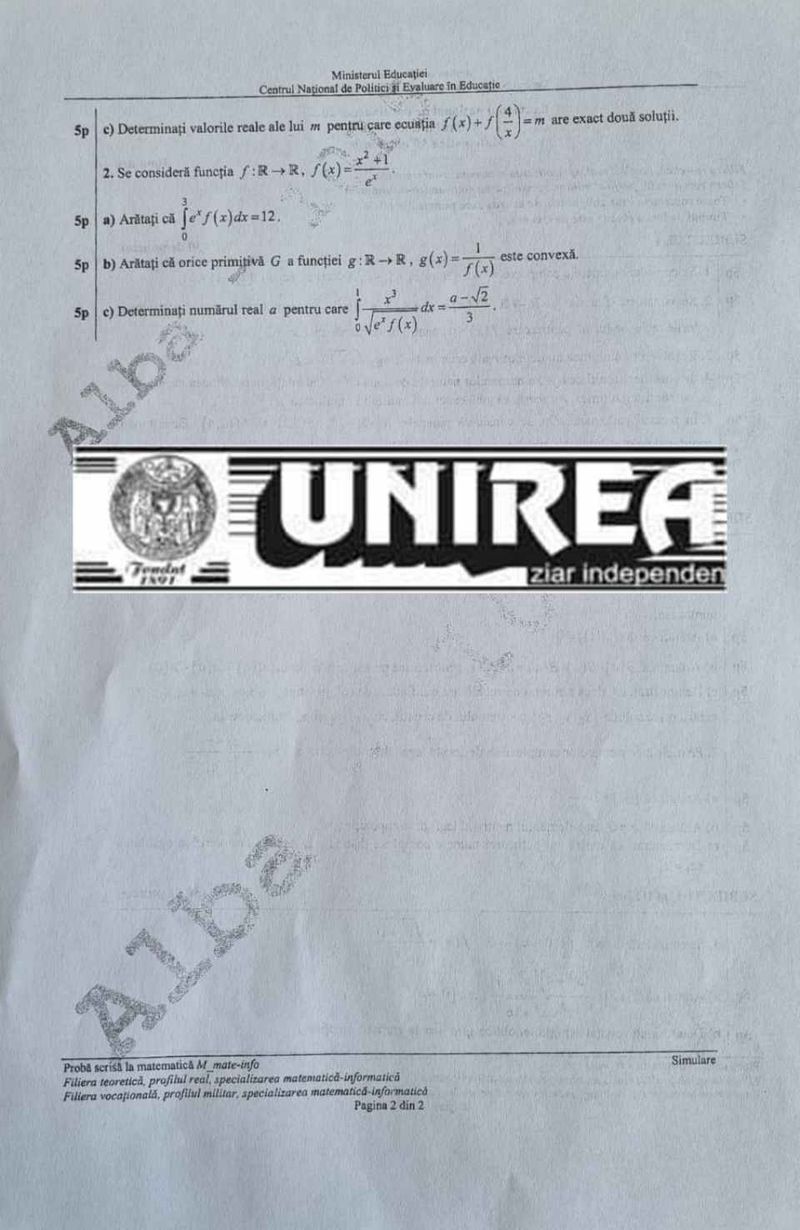 Edu.ro Barem Matematică simulare BAC 2022 - Subiecte