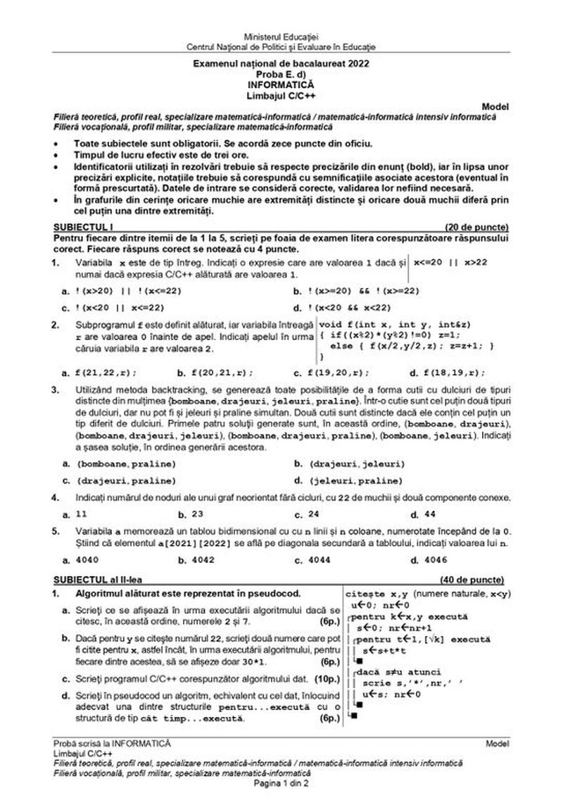 Subiecte Informatică simulare BAC 2022. Cum se rezolvă subiectele?
