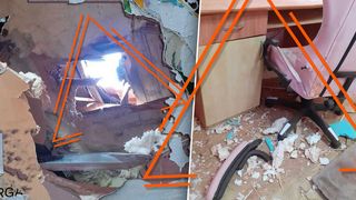 VIDEO -  UPDATE - O familie din Hunedoara s-a trezit cu o piatră de 50 de kilograme în mijlocul casei. Bolovanul a trecut prin acoperiş si s-a oprit într-o cameră de la etajul locuinței