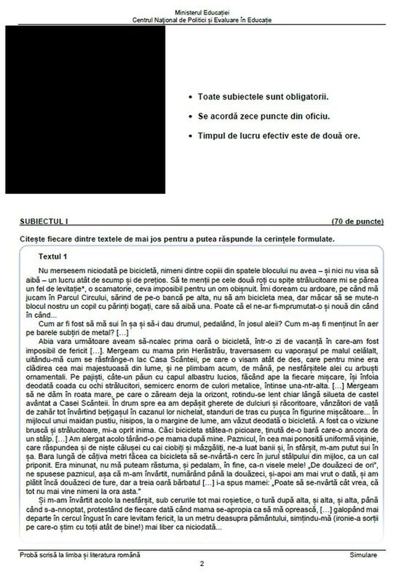 Subiecte Română simulare Evaluare Naţională 2022