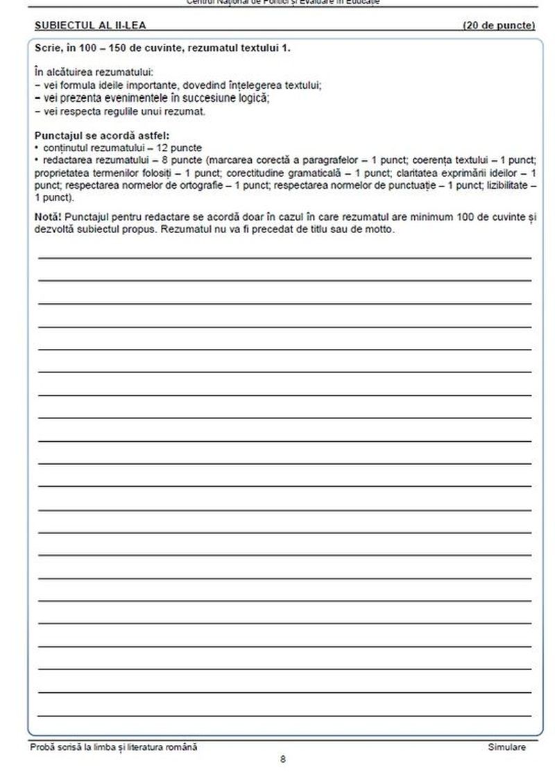 Subiecte Română simulare Evaluare Naţională 2022