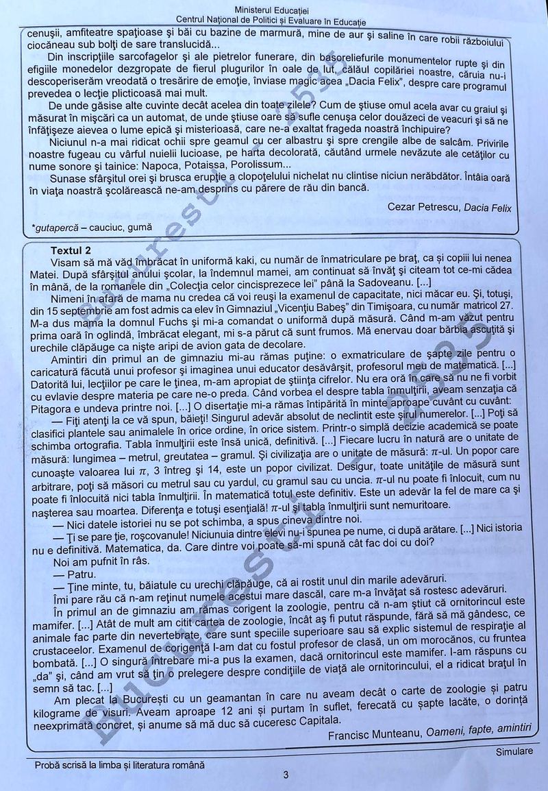 Edu.ro Subiecte simulare Evaluare Naţională 2022 Română: Ce au primit elevii de clasa a 8-a? Barem de corectare