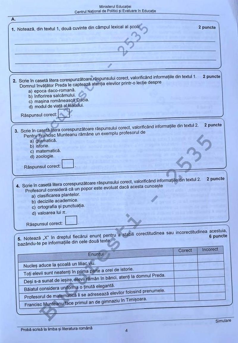 Edu.ro Subiecte simulare Evaluare Naţională 2022 Română: Ce au primit elevii de clasa a 8-a? Barem de corectare