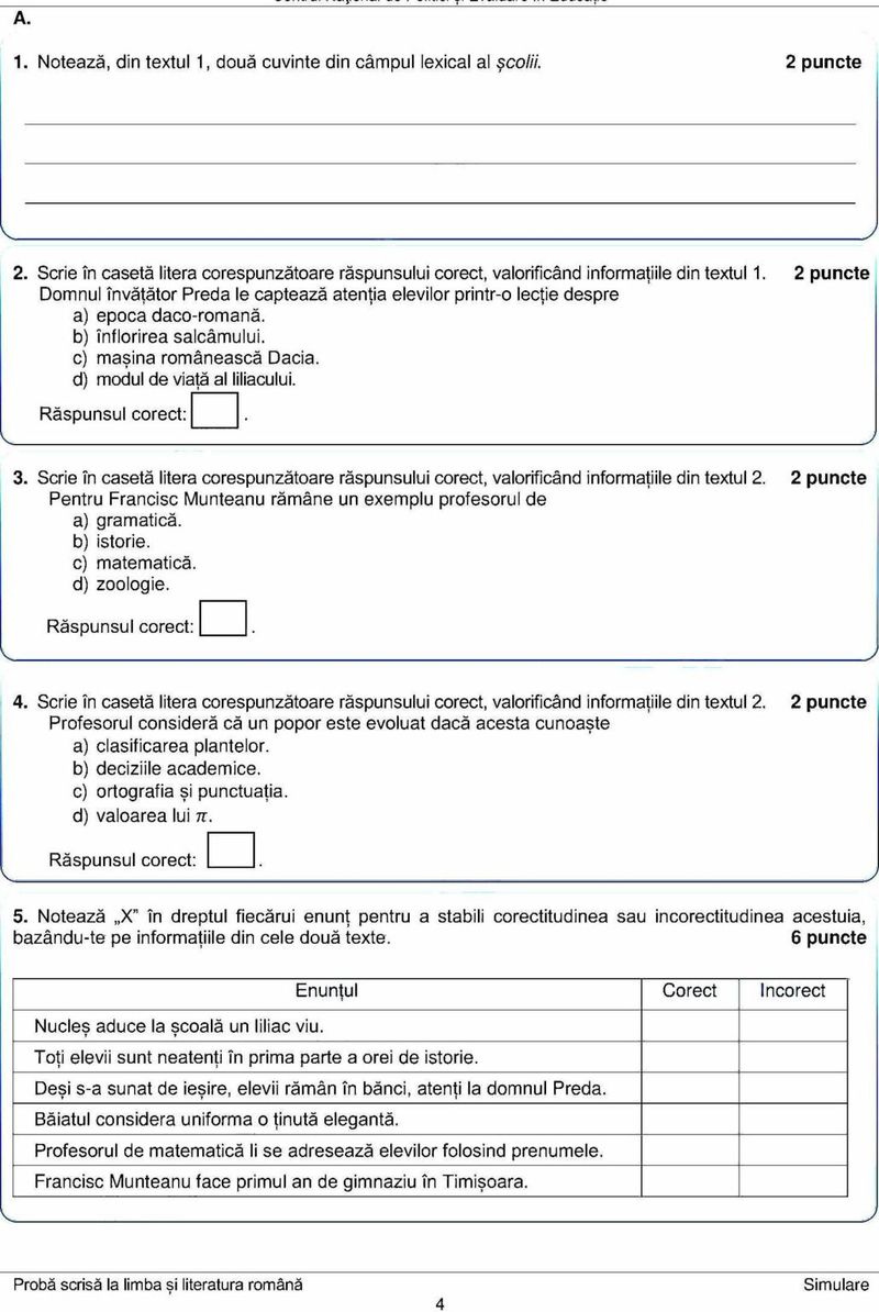 Edu.ro Barem şi subiecte simulare Evaluare Naţională 2022