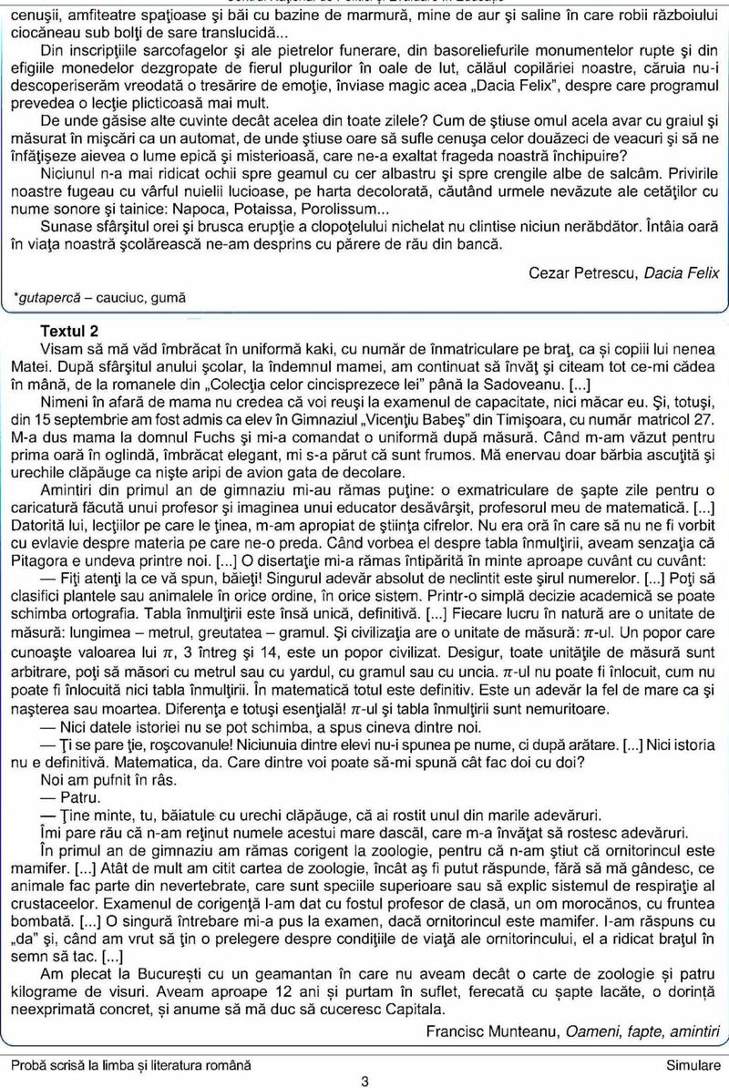 Barem Română simulare Evaluare Naţională 2022