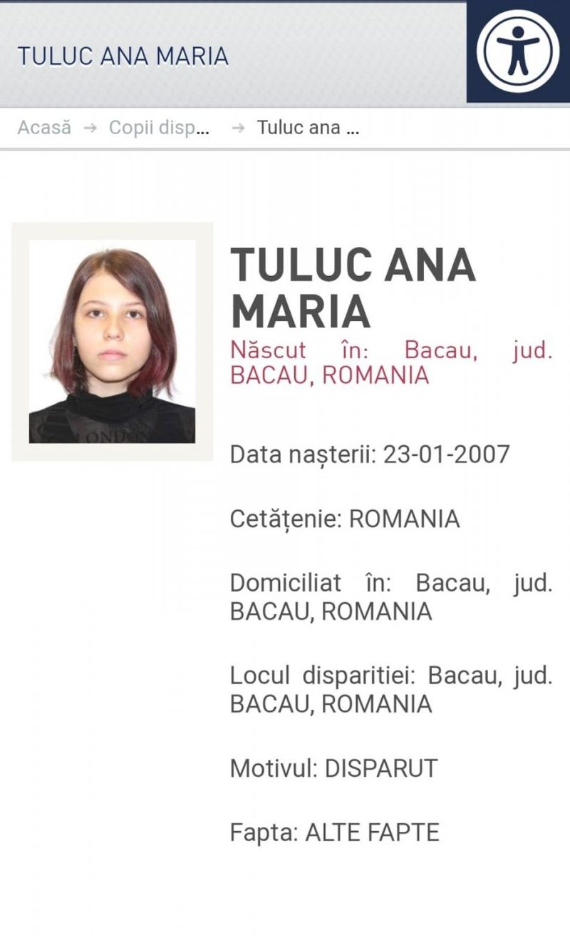 Unde a fost găsită fata şefului Poliţiei din Bacău. "Era cu o sacoşă de rafie în mână şi părea confuză"