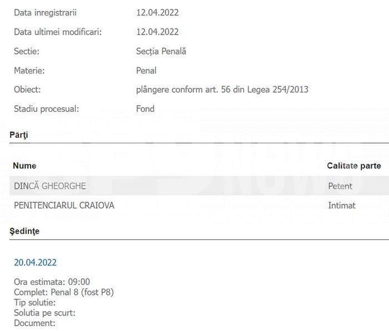 dincă face scandal după gratii